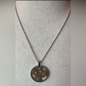 Flower Medallion Pendant Necklace Mixed Metal with Chrystal Decoration